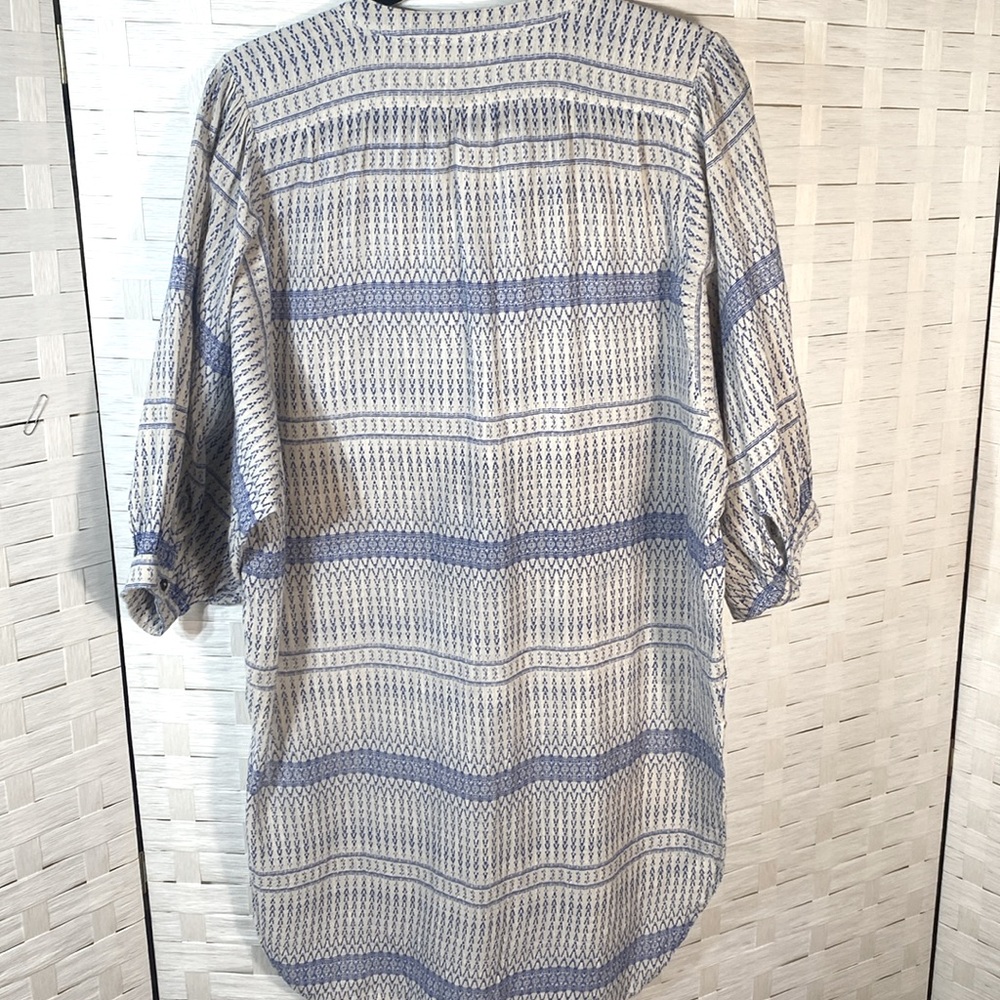 Anthropologie‎ Maeve Lena Blue/Ivory Yarn Dyed Balloon Sleeve Oversized Size XS - Picture 7 of 14
